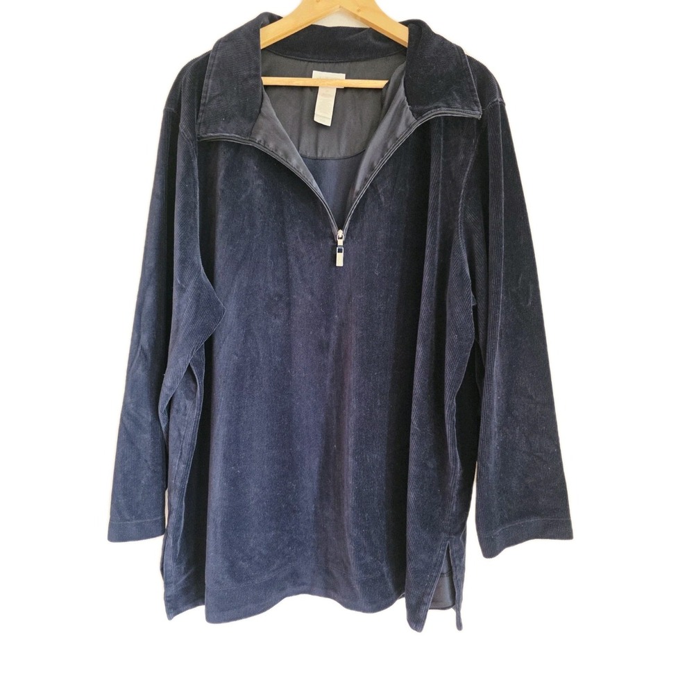 Liz Claiborne Women's Sweater Corduroy Quarter Zip Navy Blue Plus Size 3X